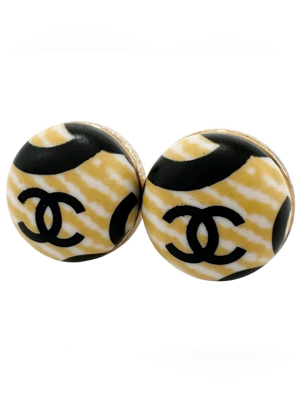 CHANEL Yellow Black CC Logo Earrings